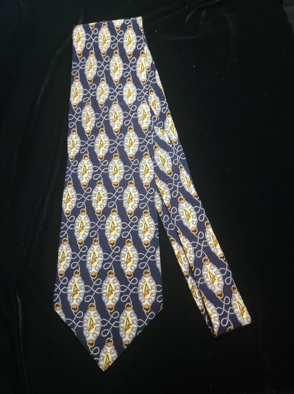 Vryhof Nautical Anchor 100% Silk Necktie Navy Blue Made in Korea